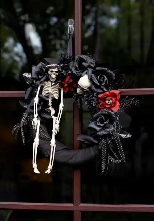 18 Black Wreath with Skeleton & Flowers Decoration