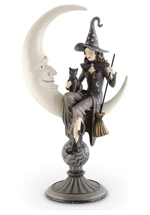 20-Inch Crescent Moon with Sitting Witch Decoration