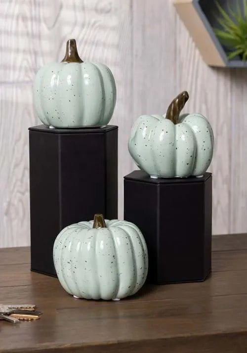 4-Inch Set of Three Mint Speckle Pumpkins Decoration Main image