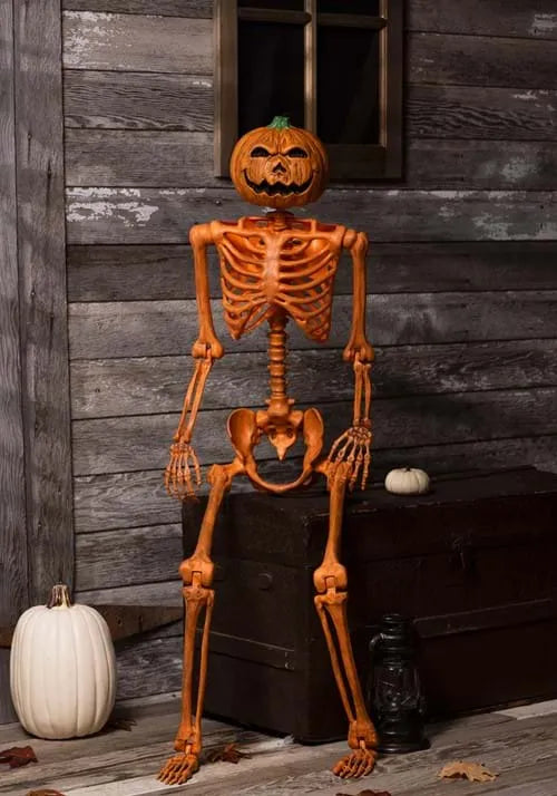 5FT Orange Skeleton with Pumpkin Head Decoration Main image