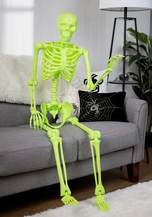 5FT Poseable Crazy Bones Skeleton in Green Decoration