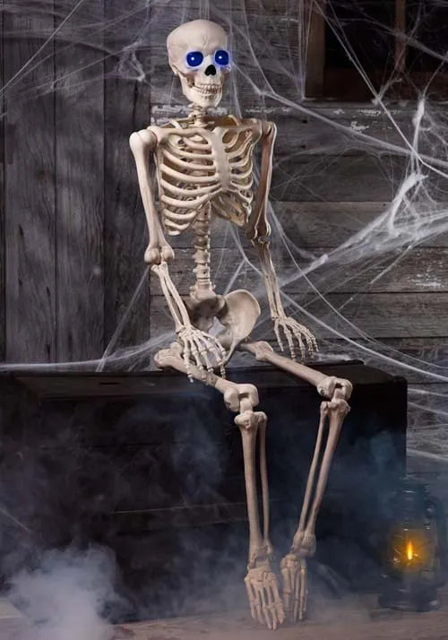5FT Light Up Blue Eyes Poseable Human Skeleton Decoration Main image