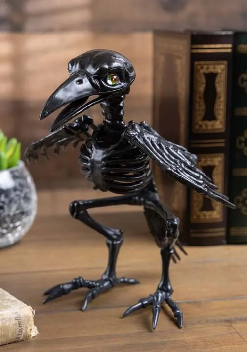 7-Inch Black Crow Skeleton with Crystal Eyes Decoration