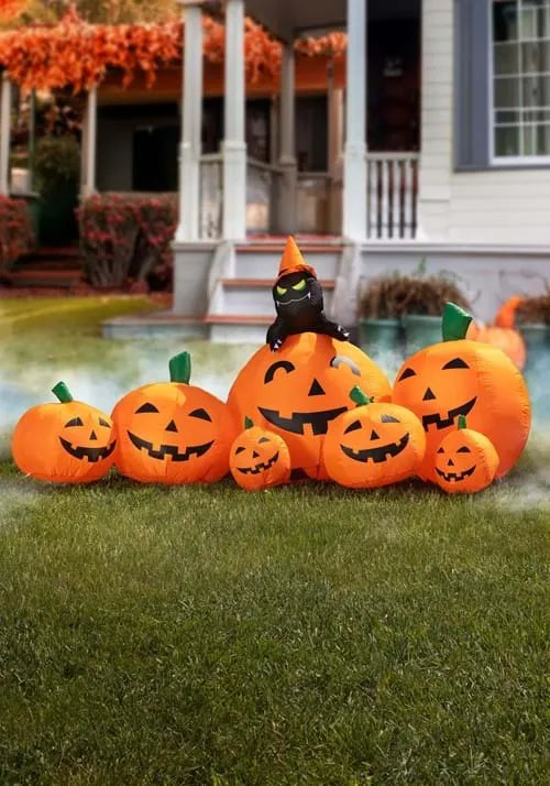 7FT Inflatable Pumpkin Patch with Cat Decoration