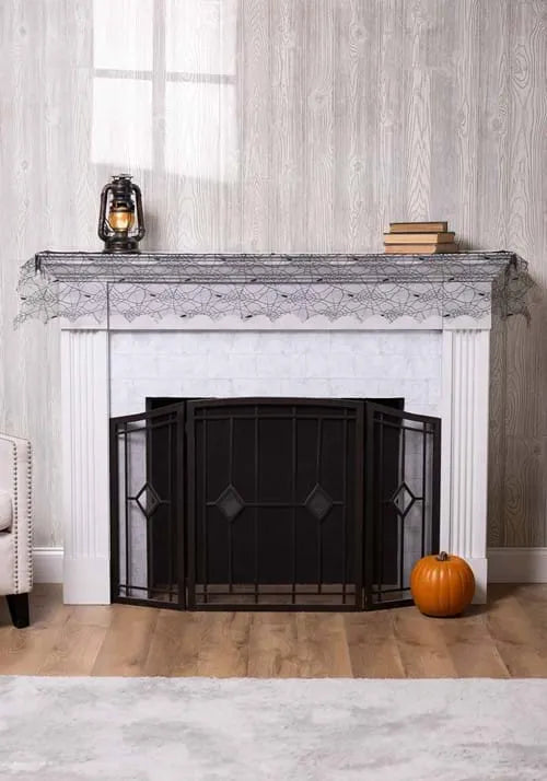 72-Inch Black Spider Web Mantel Scarf Decoration