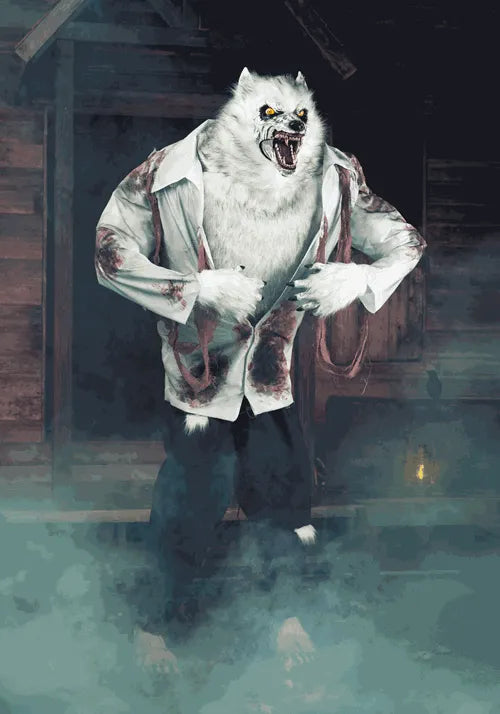 7FT Howling White Werewolf Animatronic Halloween Decoration