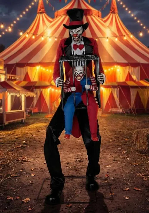 7FT Rotten Ringmaster with Clown Cage Animatronic Decoration Main image