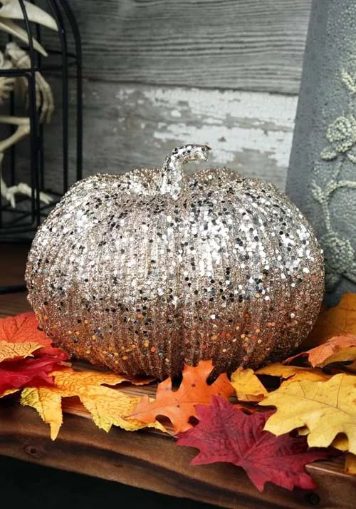 7-Inch Champagne Glitter Pumpkin Halloween Decoration Main image