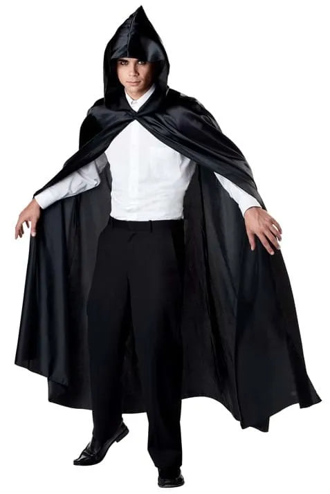 Adult Black Hooded Costume Cloak Main image