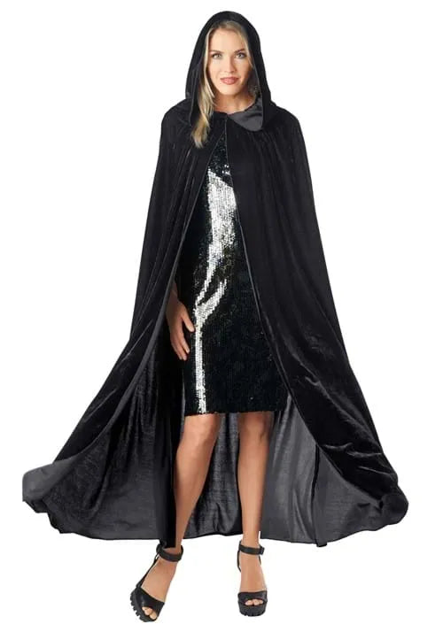 Adult Black Velvet Hooded Costume Cape Main image