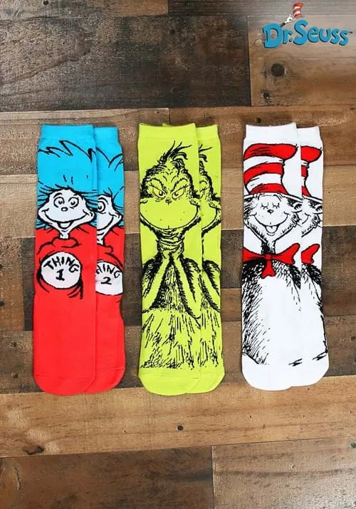 Adult Dr. Seuss Character 3 Pair Crew Sock Set Main image