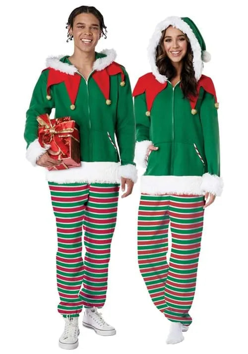 Adult Holiday Elf Zipper Jumpsuit Costume Main image