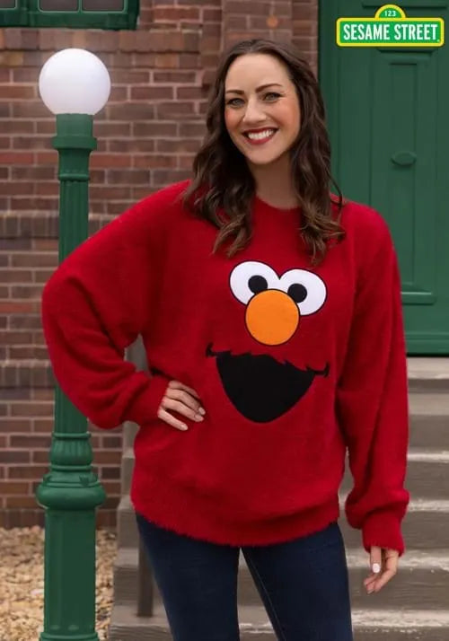 Adult Sesame Streets Fuzzy Elmo Oversized Sweater Main image