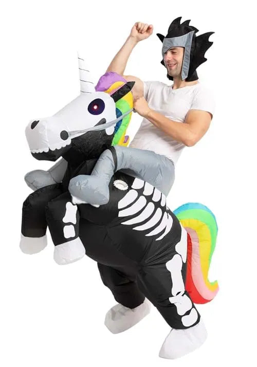 Adult Inflatable Riding-A-Skeleton Unicorn Costume Main image