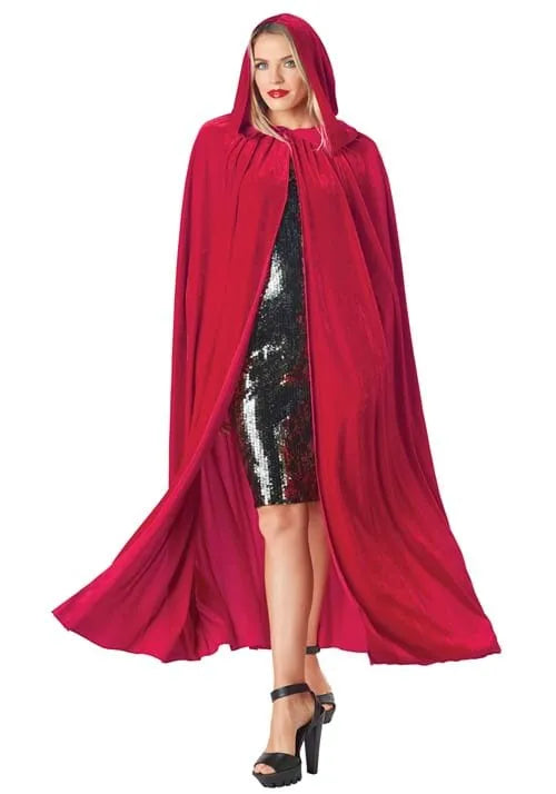 Adult Red Velvet Hooded Cape Main image