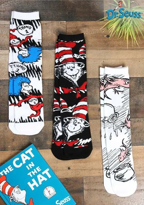 Adult 3 Pair The Cat in the Hat Crew Sock Set