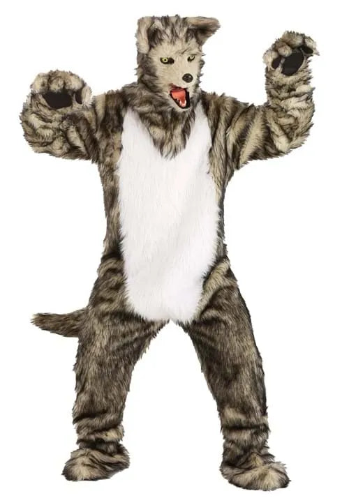 Adult Wolf Mascot Costume with Mouth Mover Mask Main image