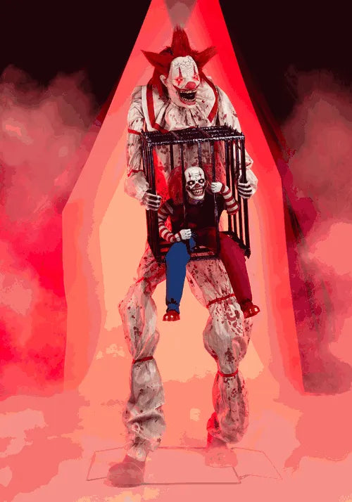 7FT Animated Cagey the Clown with Caged Clown Decoration