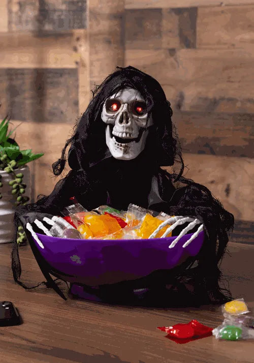 9-Inch Animated Candy Bowl with Shaking Reaper Decoration Main image