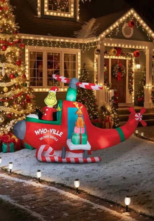 10FT Animated Grinch in Helicopter Inflatable Decoration