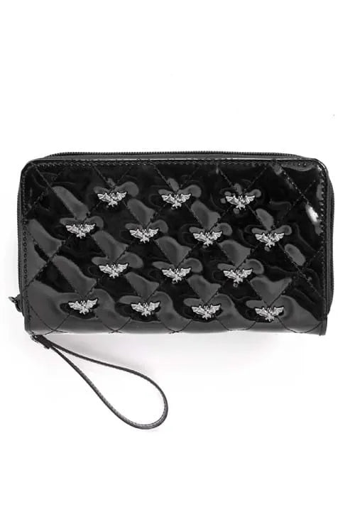 Bat Studded Quilted Faux Patent Wallet Main image
