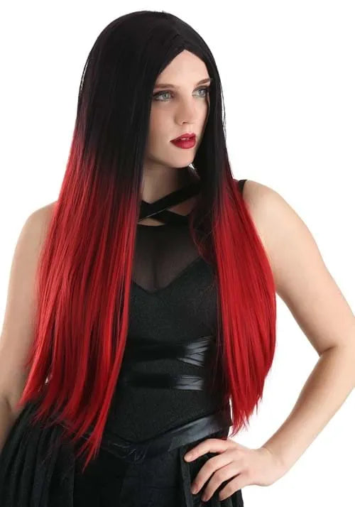 Adult Black and Red Ombre Wig Main image