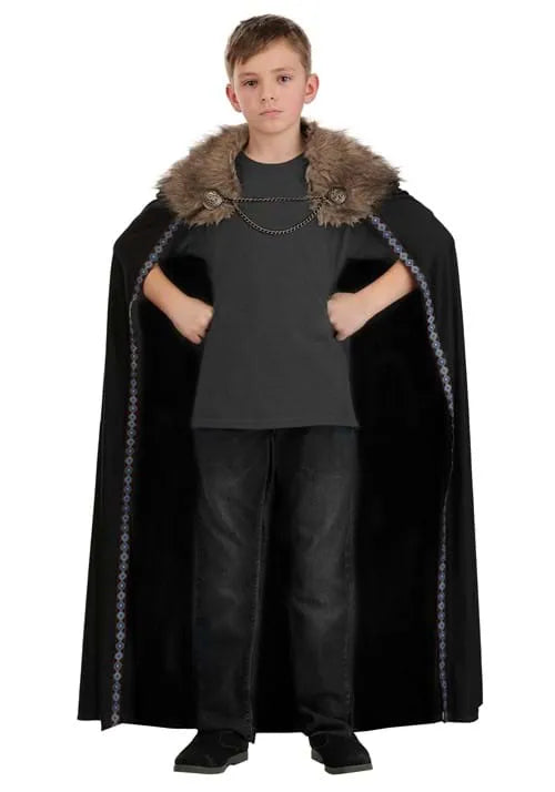 Black Faux Fur Collar Kid's Viking Costume Cape