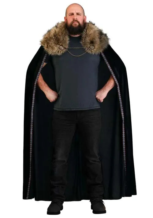 Adult Black Faux Fur Collar Viking Cape Main image
