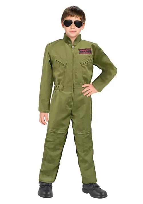 Boy's Green Fighter Pilot Jumpsuit Costume Main image