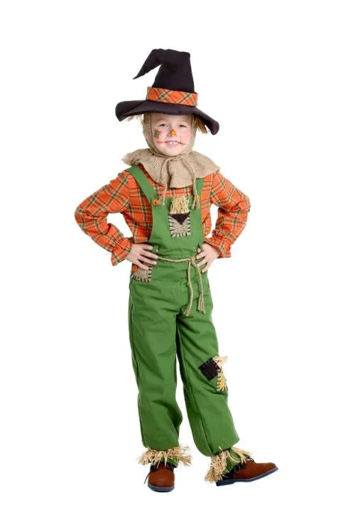 Boy's Green Overalls Scarecrow Costume Main image