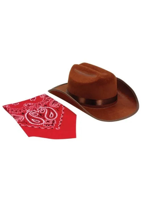 Brown Junior Cowboy Costume Hat and Bandana Set Main image