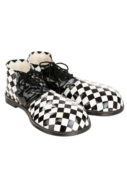 Adult Checkered Black & White Jumbo Clown Costume Shoes Main image
