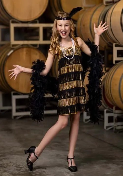 Gold and Black Fringe Flapper Costume for Kids