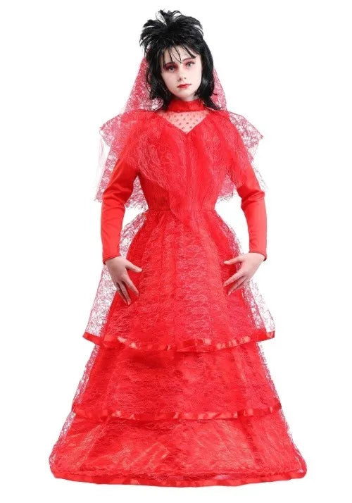 Girl's Red Gothic Wedding Dress Costume