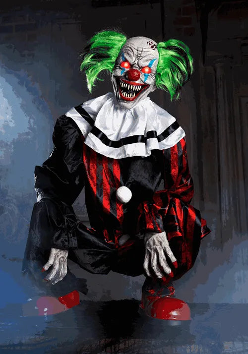 2.9FT Crouching Clown Red Animatronic Decoration