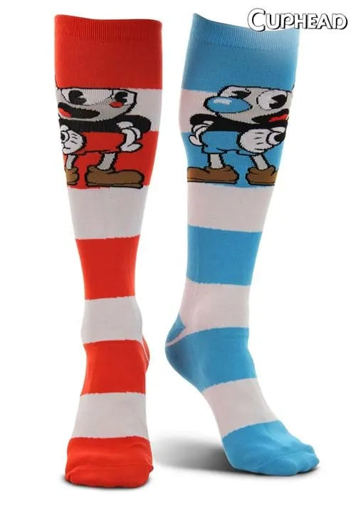 Cuphead and Mugman Striped Knee High Socks