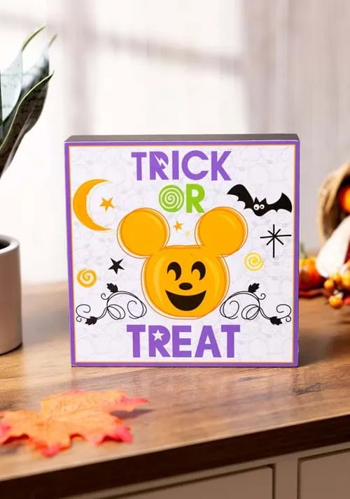 6-Inch Disney Halloween Mickey Pumpkin Trick or Treat Wooden Box Sign Decoration Main image