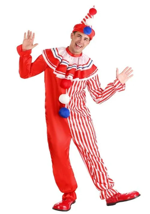 Adult Red Striped Clown Costume Main image