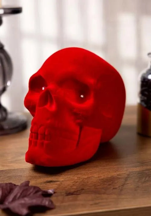 7-Inch Light Up Flocked Velvet Skull Decoration