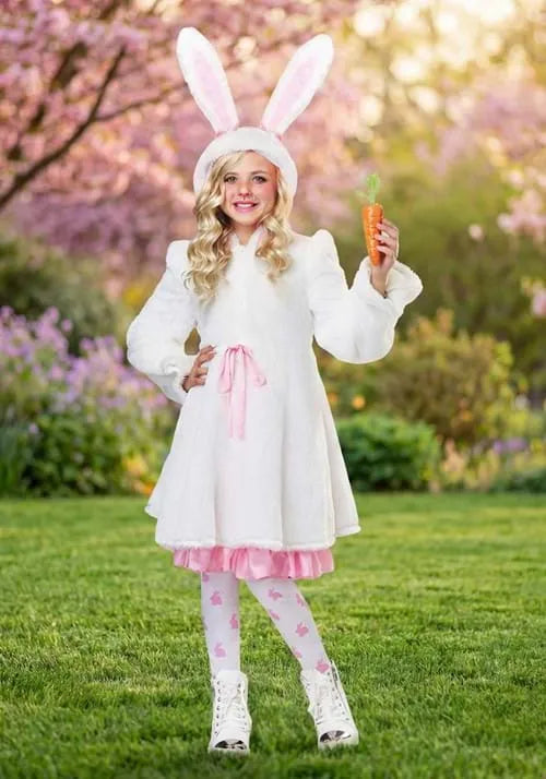 Girl's Fuzzy White Rabbit Costume