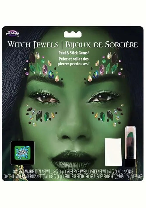 Green Witch Costume Jewels & Makeup Kit