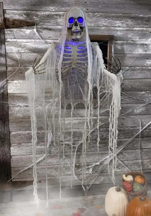 Haunted Hanging Skeleton with Light Up Blue Eyes Prop