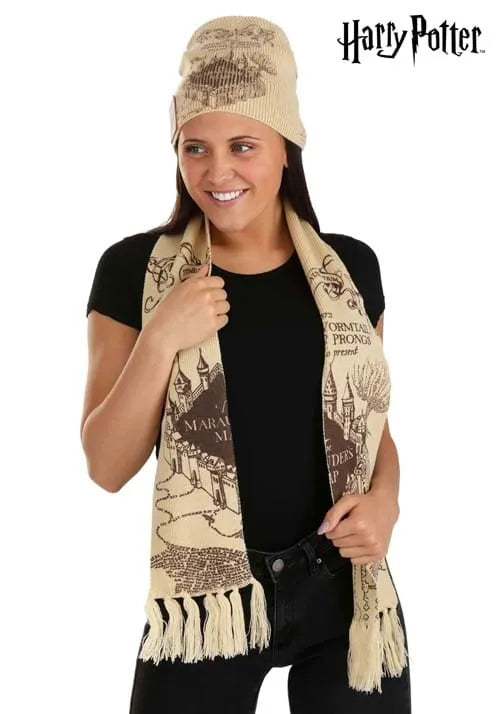 Harry Potter Marauders Map Knit Hat & Scarf Set
