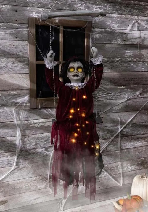 30-Inch Hanging Haunted Swing Girl with 20 Lights & Sounds Decoration