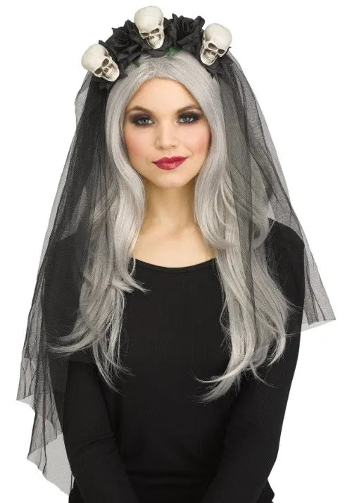Bridal Veil Black Skulls Costume Headband Main image