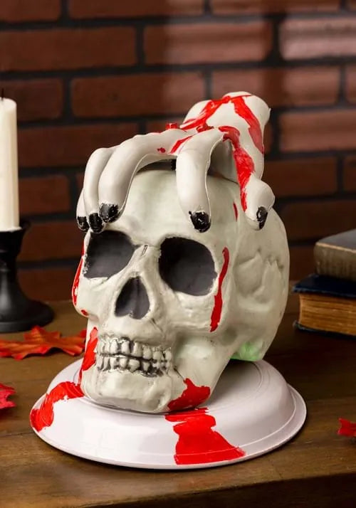 8-Inch Light Up Skull and Bloody Hand Decoration Main image