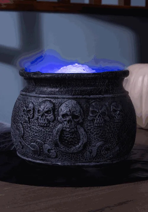 7-Inch Misting Black Skull Cauldron Decoration