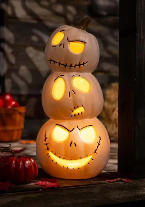18-Inch Nightmare Before Christmas Jack Skellington Stacked Light Up Pumpkins Decoration