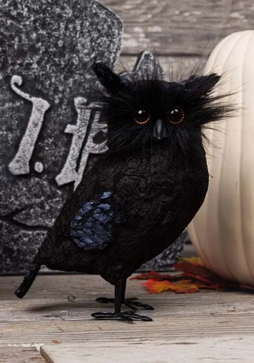 9-Inch Black Owl Halloween Prop