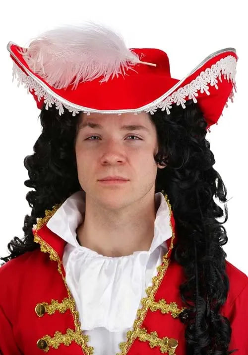 Adult Red Pirate Costume Hat with Feather